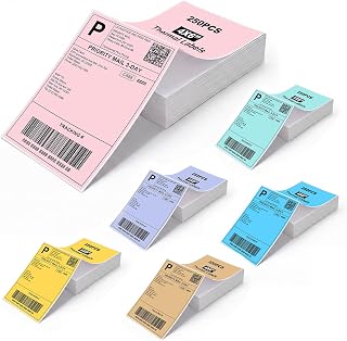 MotiMind 6 Pack 4 x 6 Inches Thermal Shipping Labels Colored Sticker Paper Commercial Grade Permanent Adhesive Fanfold Mailing Postage Label Paper for Thermal Printers Packages, 250 Labels/Pack