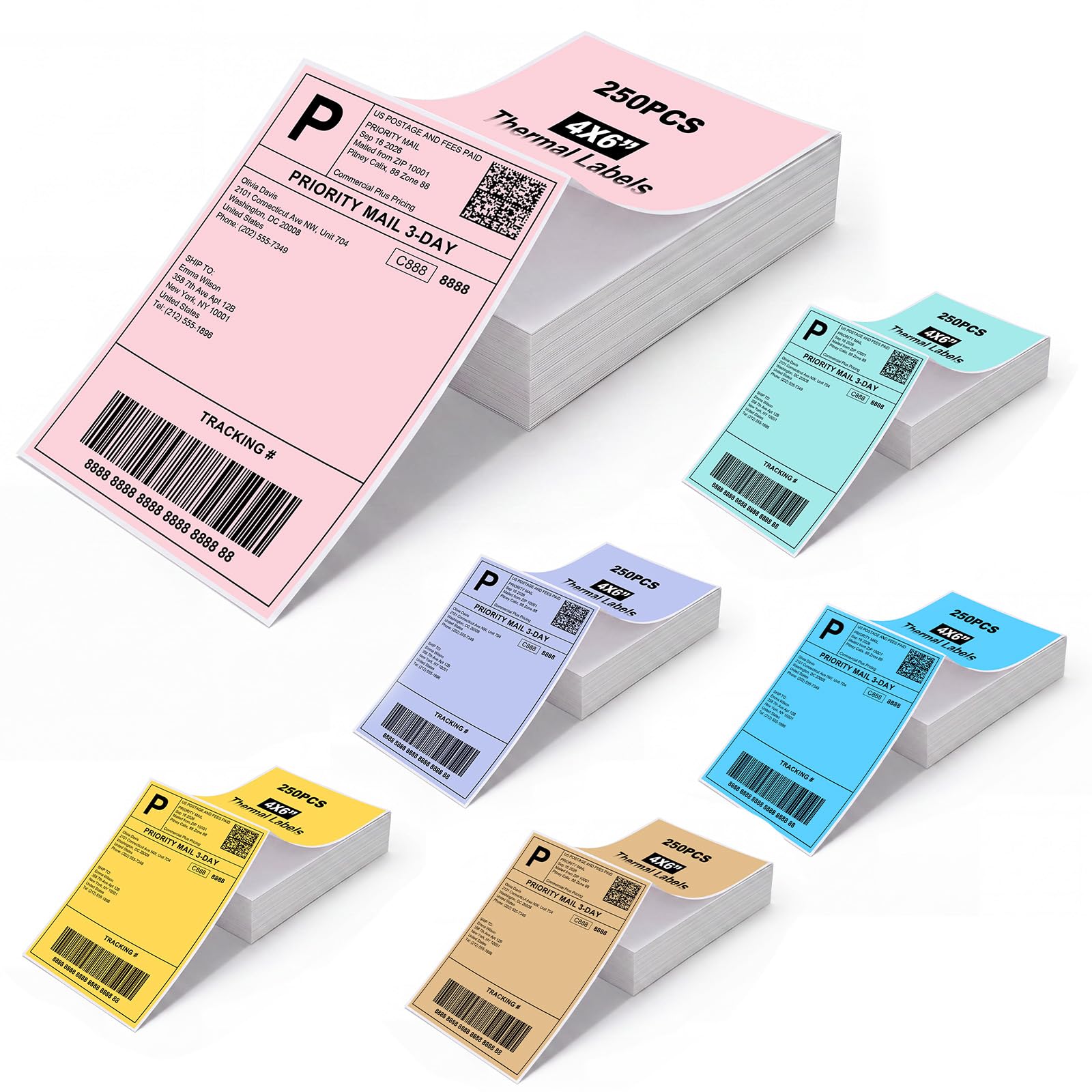 MotiMind 6 Pack 4 x 6 Inches Thermal Shipping Labels Colored Sticker Paper Comme