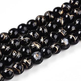 100pcs 6mm Drawbench Style Gold Opaque Glass Beads Baked Paint Round Glass Spacer Beads for Jewelry Making Earring Necklace Bracelet Hobbies