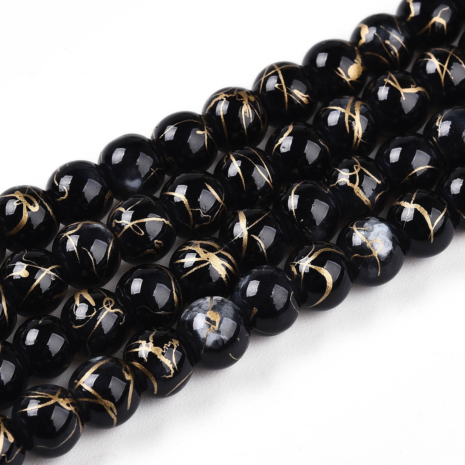 100pcs 6mm Drawbench Style Gold Opaque Glass Beads Baked Paint Round Glass Space