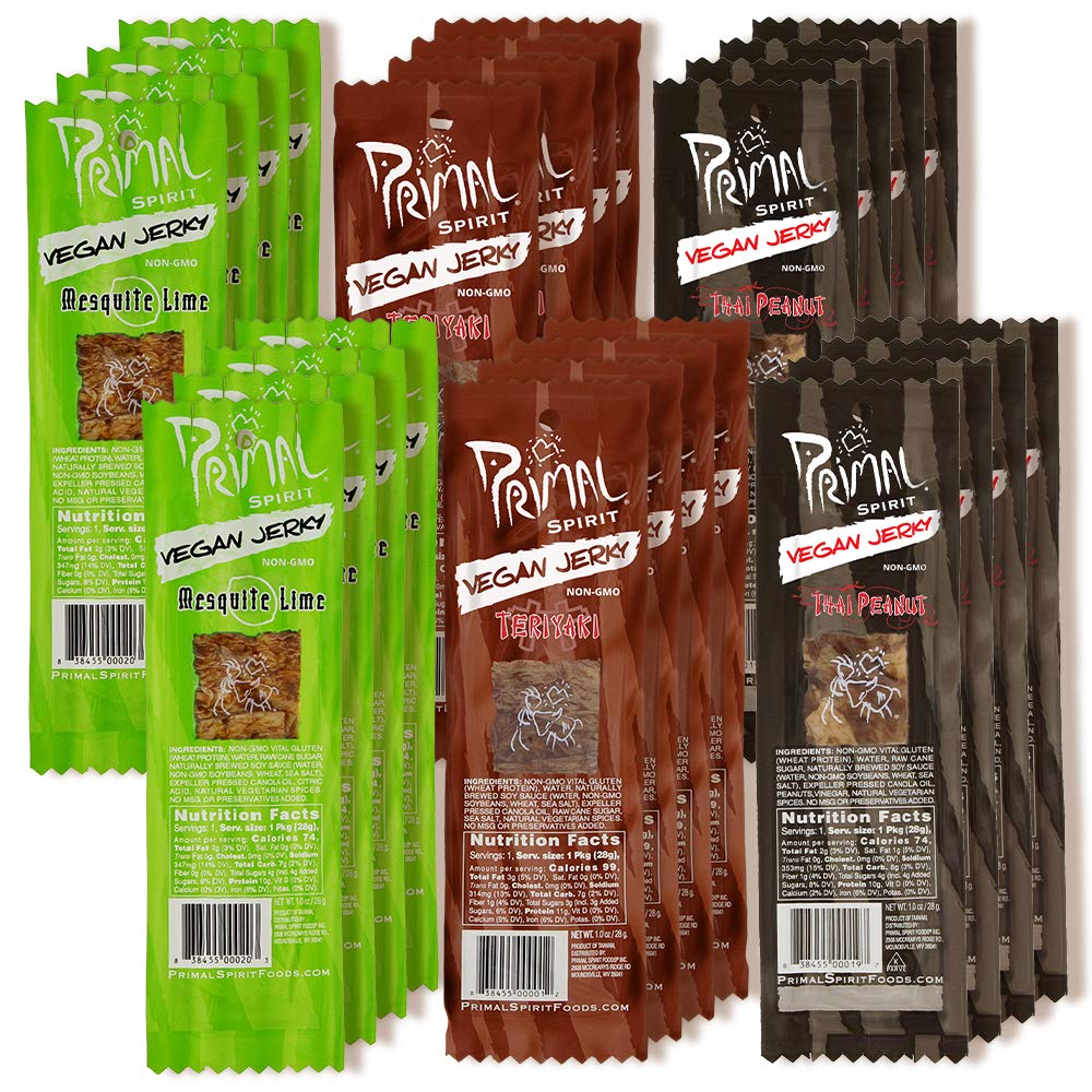 Primal Spirit Vegan Jerky - Seitan Power Pack, 10 g. Plant Based Protein, Certif