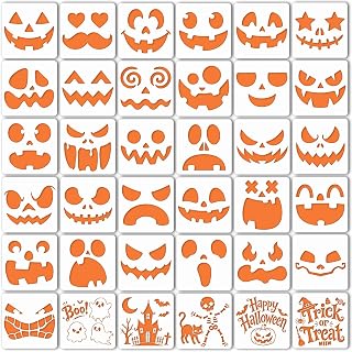36 Pcs Halloween Stencils, 6 Inch Reusable Pumpkin Carving Stencils | Plastic Pumpkin Face Stencils for Painting DIY Crafts, Wood Signs, Paper, Window, Walls and Party Decor
