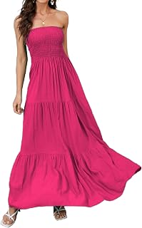 Women Strapless A Line Maxi Dress Tube Top Backless Casual Dress