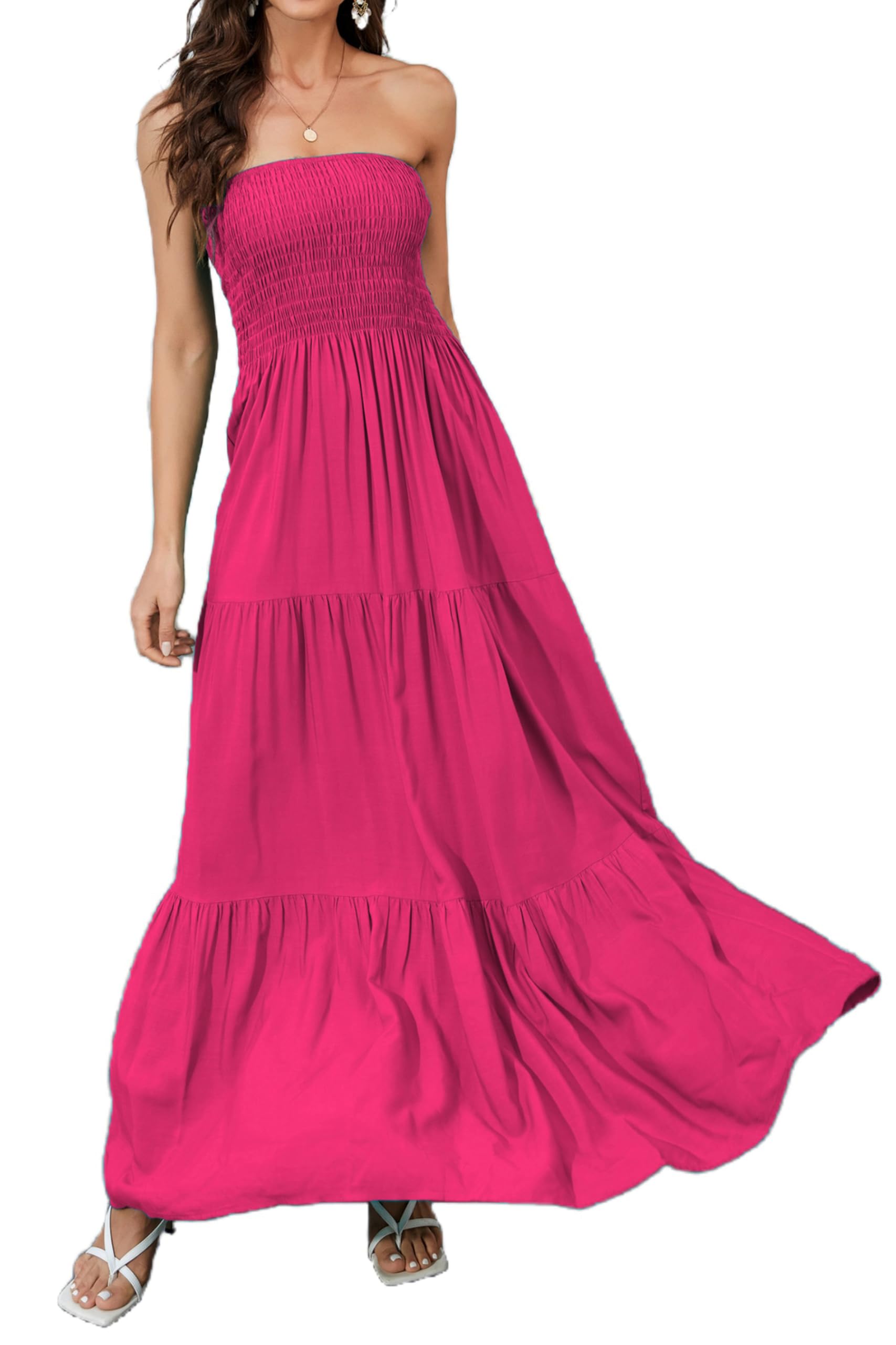 Women Strapless A Line Maxi Dress Tube Top Backless Casual Dress