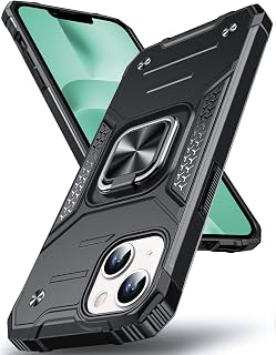 DASFOND for iPhone 14/13 Case with Stand, Military Grade Full Body Protective Phone Case with 360° Rotatable Metal Ring Kickstand [Support Magnet Mount] Compatible with iPhone 14/13, Black