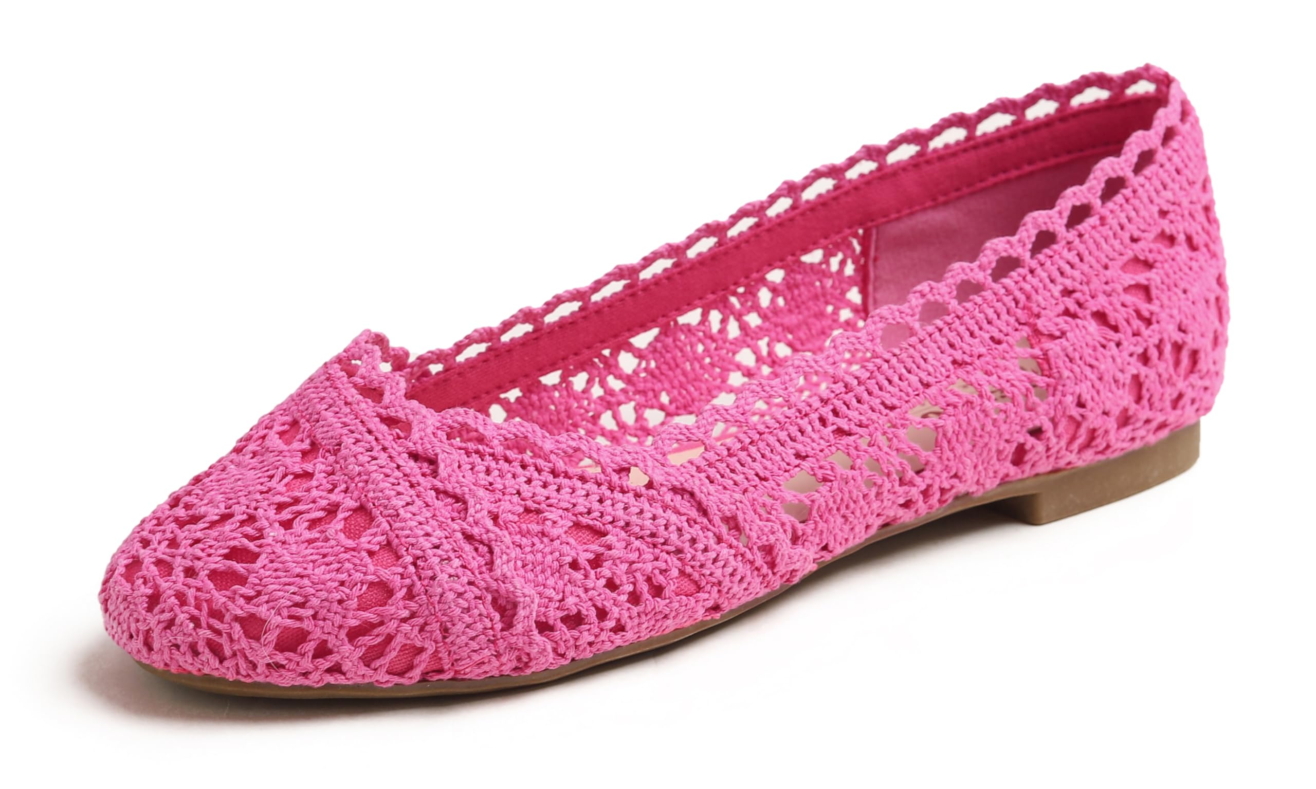 Feversole Women's Comfort Breathable Knit Crochet Shoes Lace Ballet Flats Round 