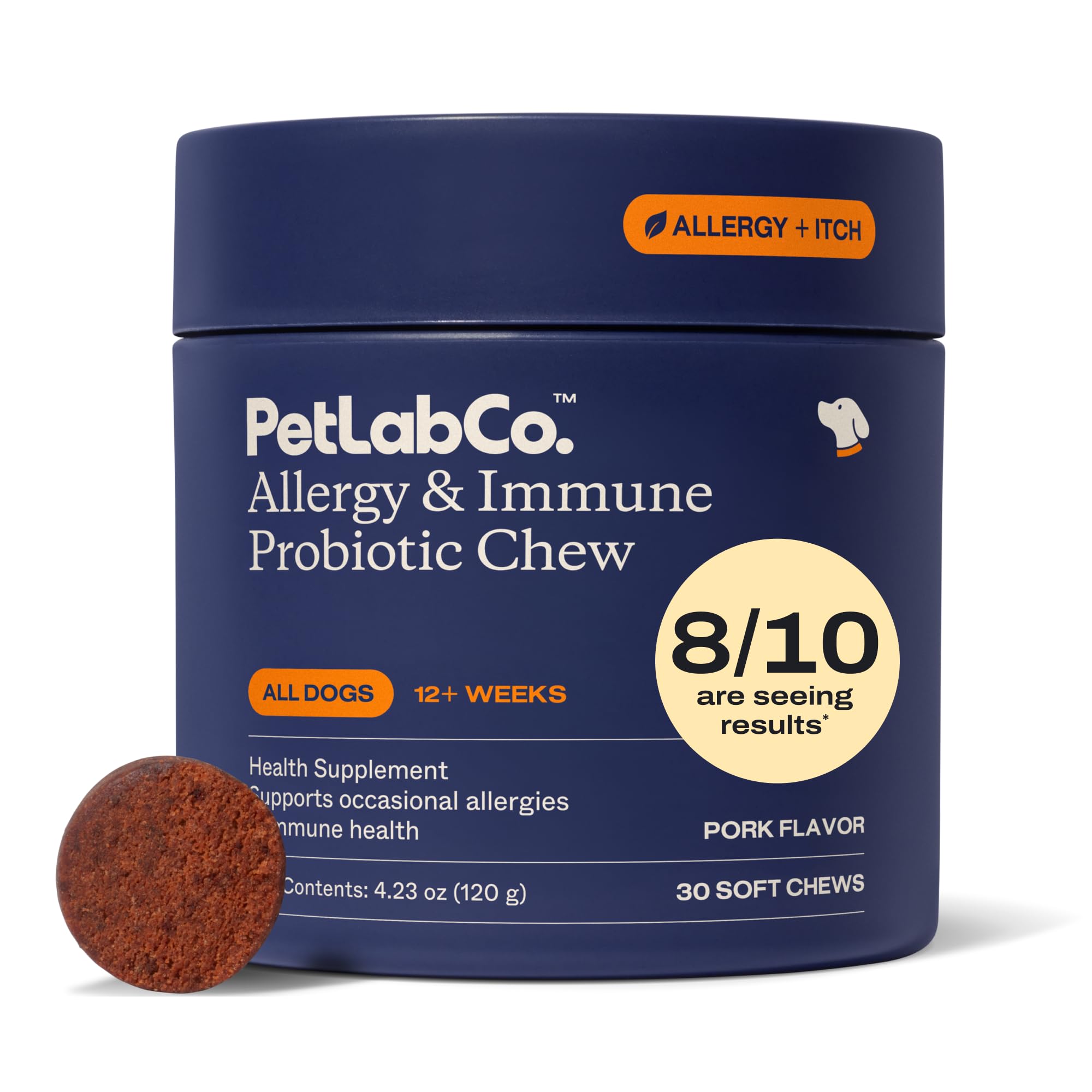 PetLab Co. Allergy & Immune Probiotic Chews, 30 Soft Chews, Pork | Omega-3s, col