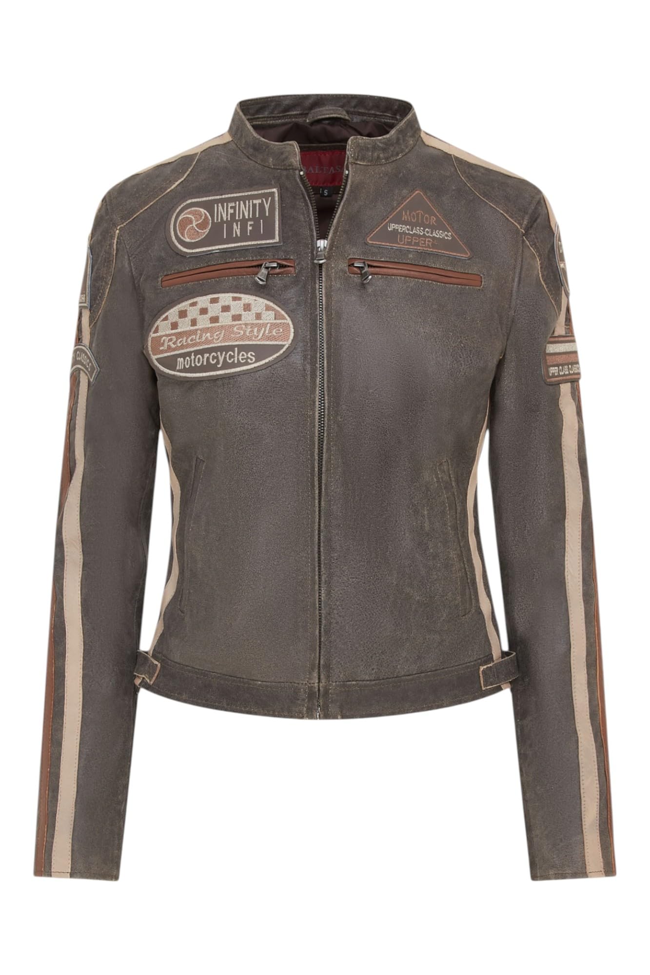 Infinity Leather Women Leather Biker Casual Racing Moto Badges Jacket