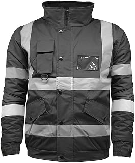 Hi Vis Viz Bomber Jacket High Visibility Workwear Two Tone Safety Security Hooded Padded Waterproof Taped Seams Work Wear Coat Top Plus Sizes S-3XL