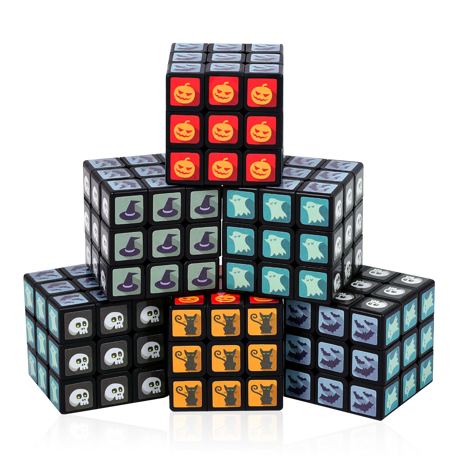 ASONA 48 Pack Halloween Mini Cube Set, 1.18 Inch 3x3x3 Bulk Mini Cube Puzzles, H