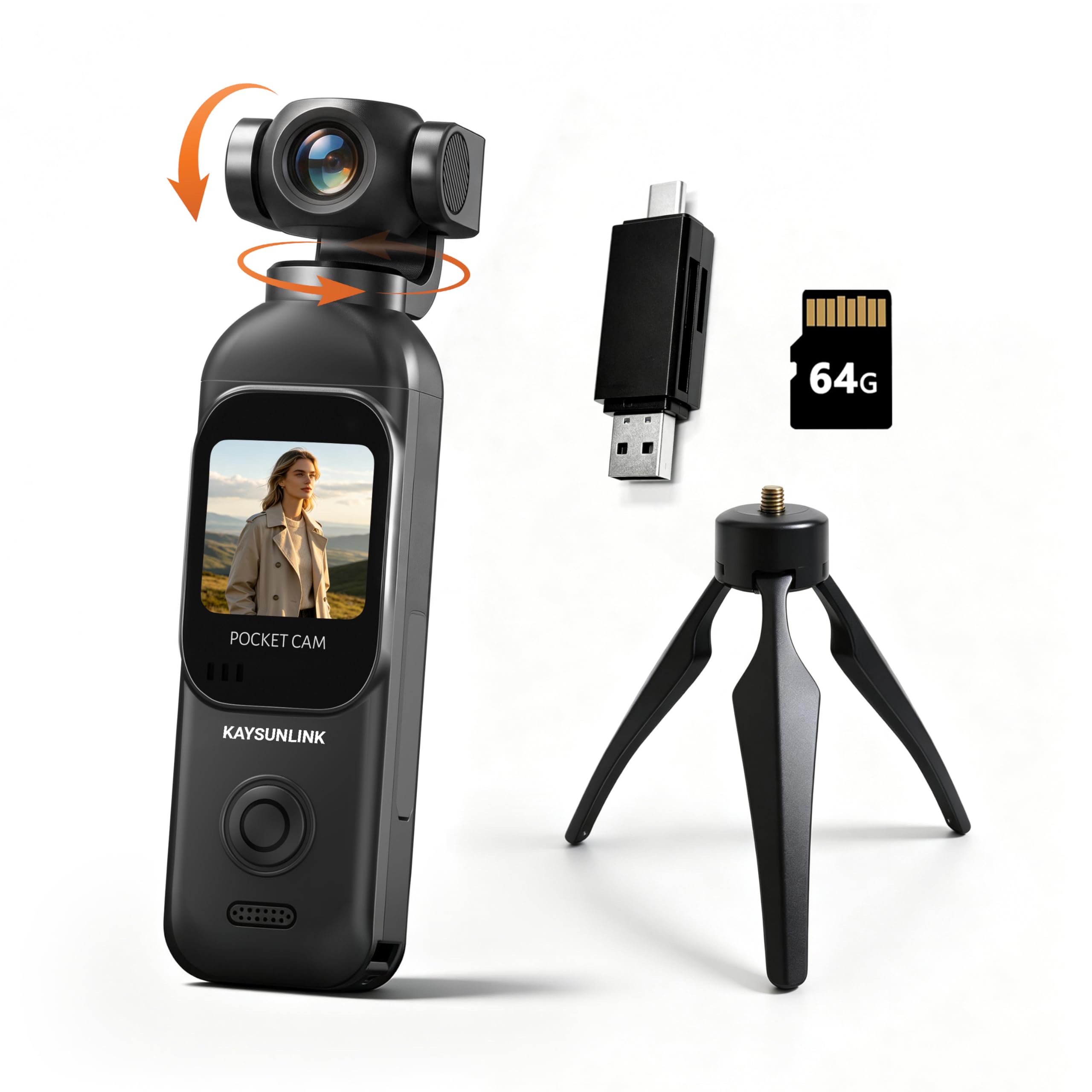 Kaysunlink 1080P Vlogging Camera with 270°Rotatable Lens, Handheld POV Pocket Ca