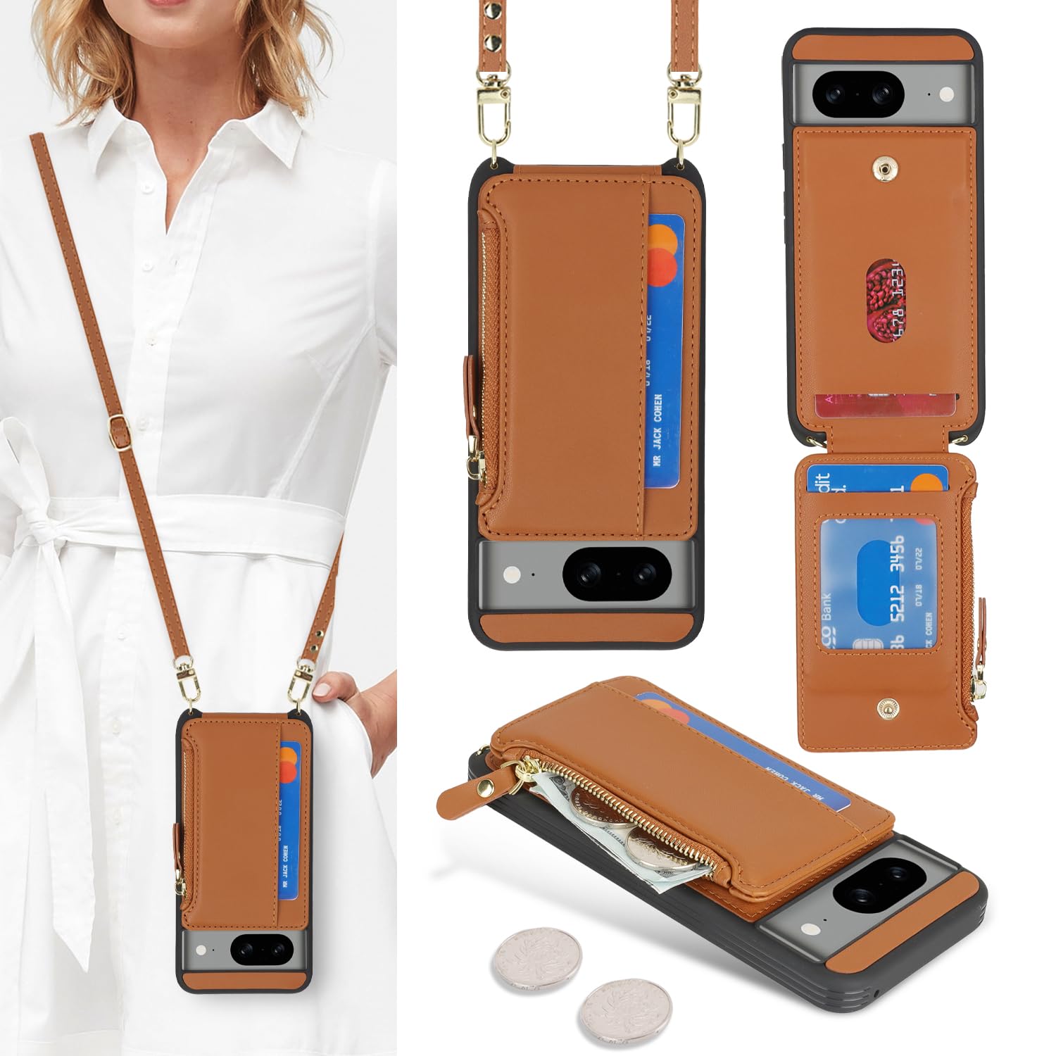Cavor Compatible with Google Pixel 8 Case Wallet, Brown