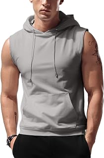 Amussiar Mens Tank Tops Hooded Sleeveless Workout Gym Hoodies Bodybuilding Muscle Cut Out T Shirt