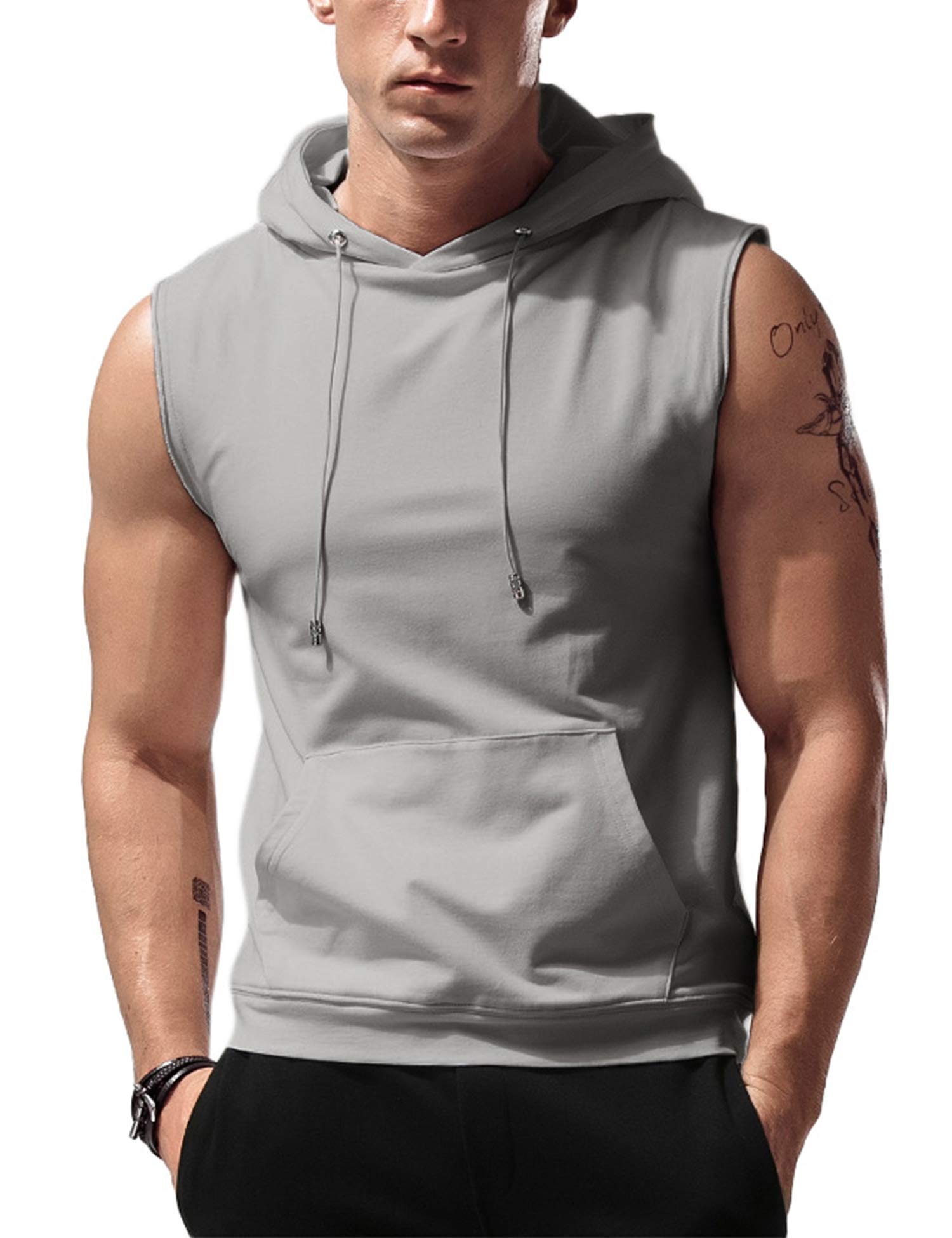 Amussiar Mens Tank Tops Hooded Sleeveless Workout Gym Hoodies Bodybuilding Muscl