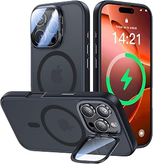 VOFATA [Upgraded] for iPhone 16 Pro Max Case with Camera Cover Stand [Fit for MagSafe][9H Camera Lens Protector] Mil-Grade Protection Translucent Magnetic iPhone 16 Pro Max Phone Case, Black