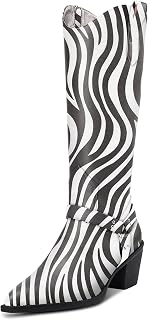 Aachcol Women Western Cowboy Boots Mid Calf Pull-Up Pointed Toe Block Chunky Mid Heel Dress Shoes Suede Zipper Shopping 6.5CM