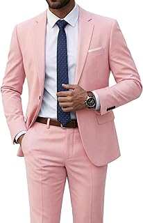 Gumoch YND Men's Slim Fit 2 Piece Suit, One Button Solid Jacket Pants Set with Tie