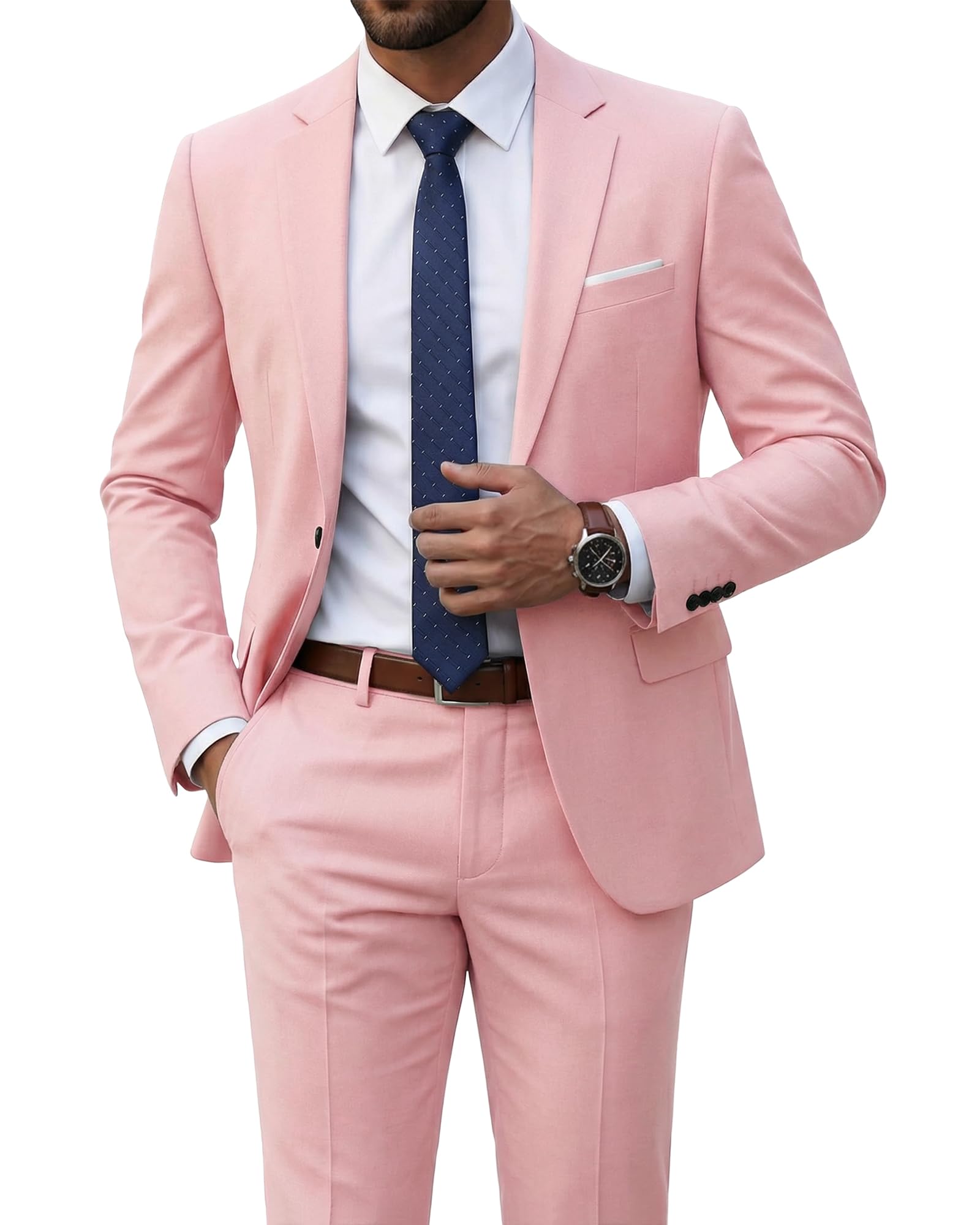 Gumoch YND Men's Slim Fit 2 Piece Suit, One Button Solid Jacket Pants Set with T