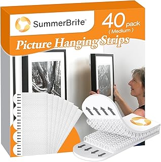 SummerBrite Damage Free Picture Hanging Strips, 20 Pairs, Medium, White | No nails required, strong hook & loop adhesive, clean removal, ideal for frame & poster hanging, home & office