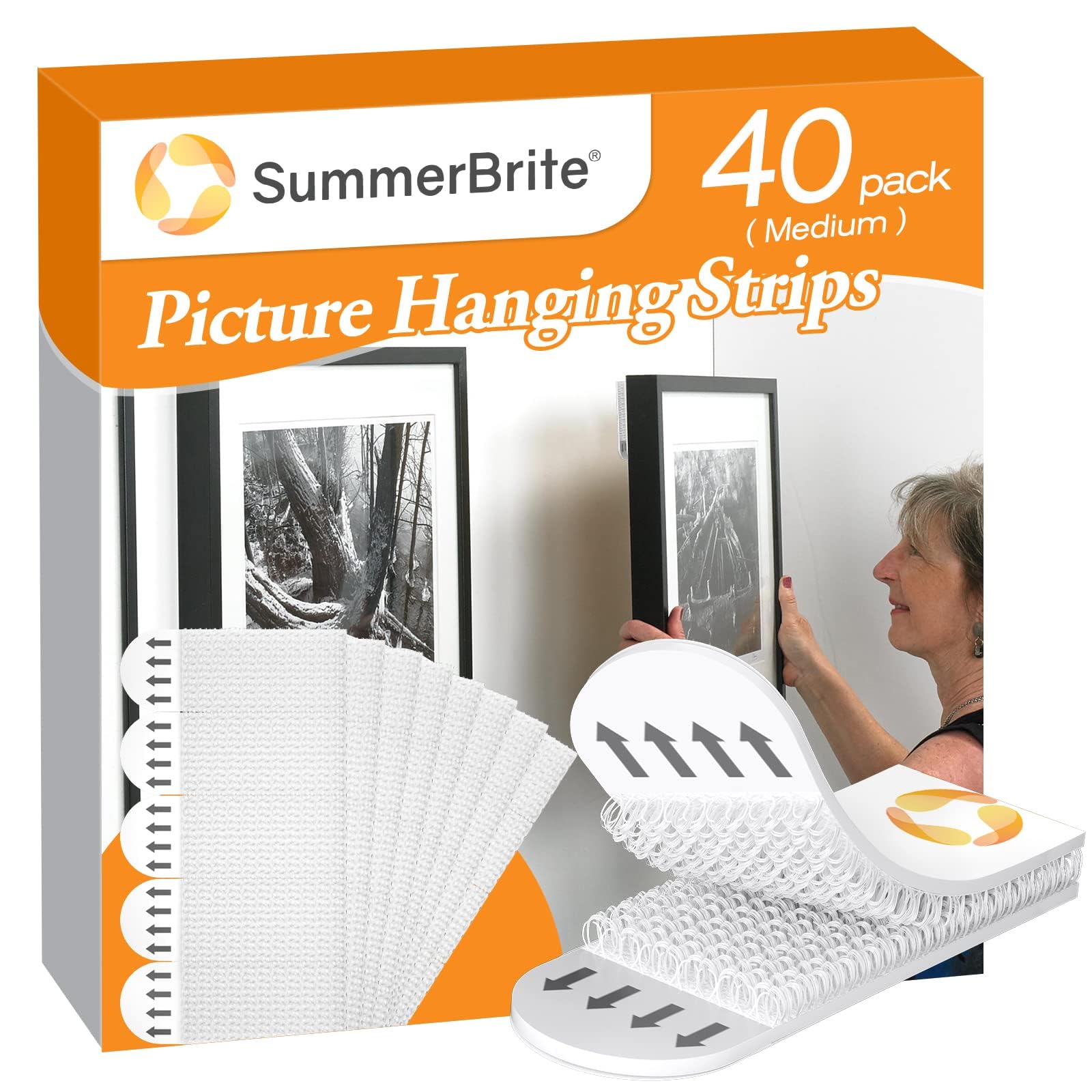 SummerBrite Damage Free Picture Hanging Strips, 20 Pairs, Medium, White | No nai