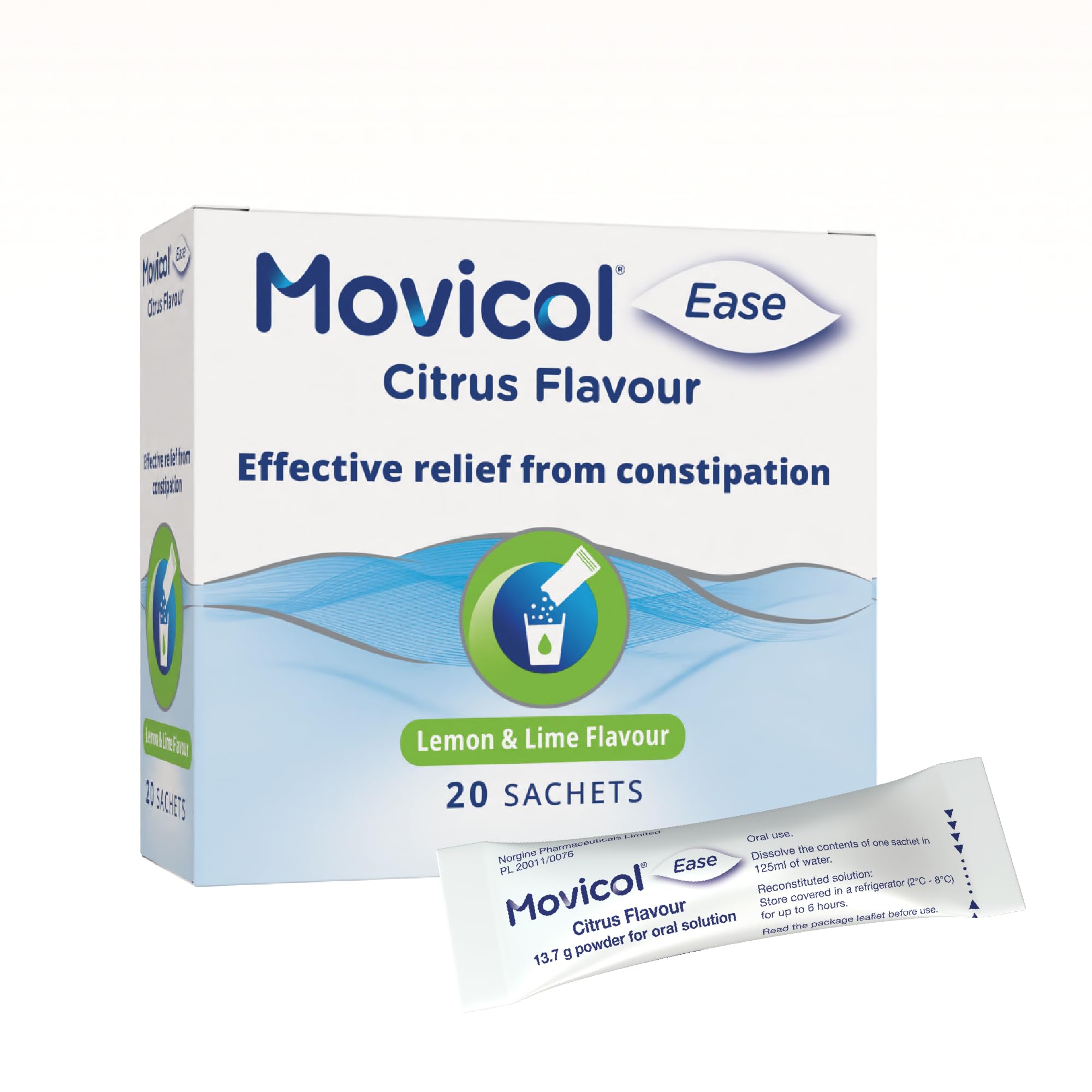 Movicol Ease Stick Sachets, Citrus, 20 Sachets, Constipation Relief for Adults, 