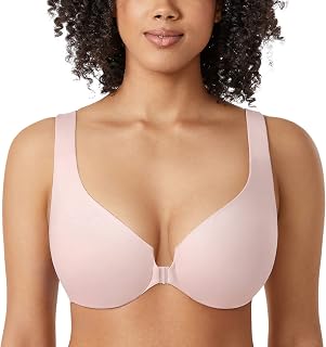 DELIMIRA Women's Front Closure Racerback Bras Plus Size Underwire Unlined Full Coverage Plunge Bras