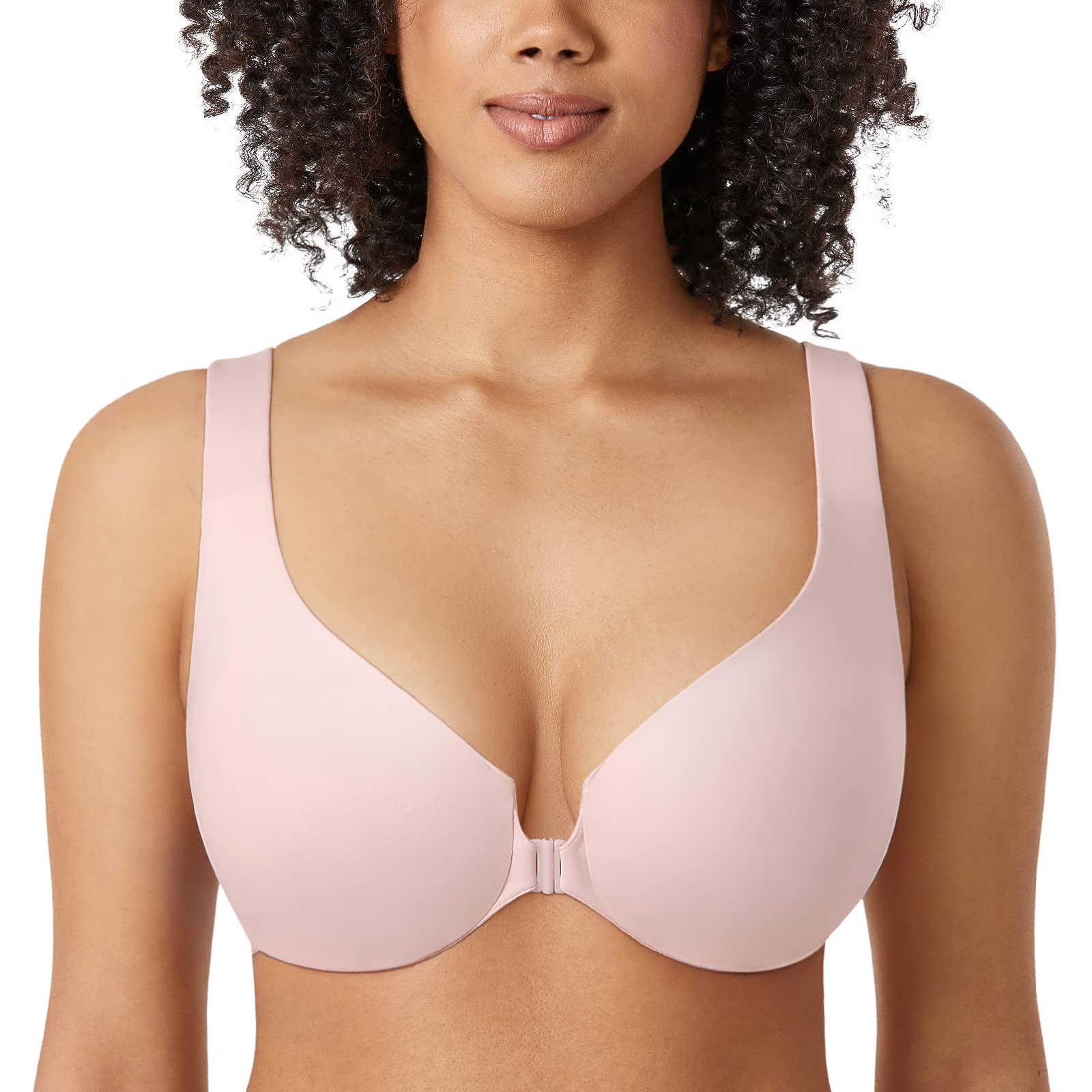 DELIMIRA Women's Front Closure Racerback Bras Plus Size Underwire Unlined Full C