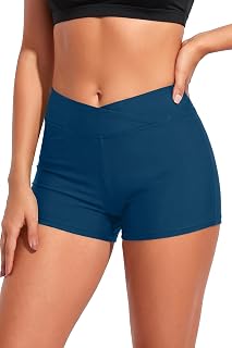 Yonique Women's Womens V Cross Swim Shorts Tummy Control Bottoms (Available in Plus) Board Shorts (Pack of 1)