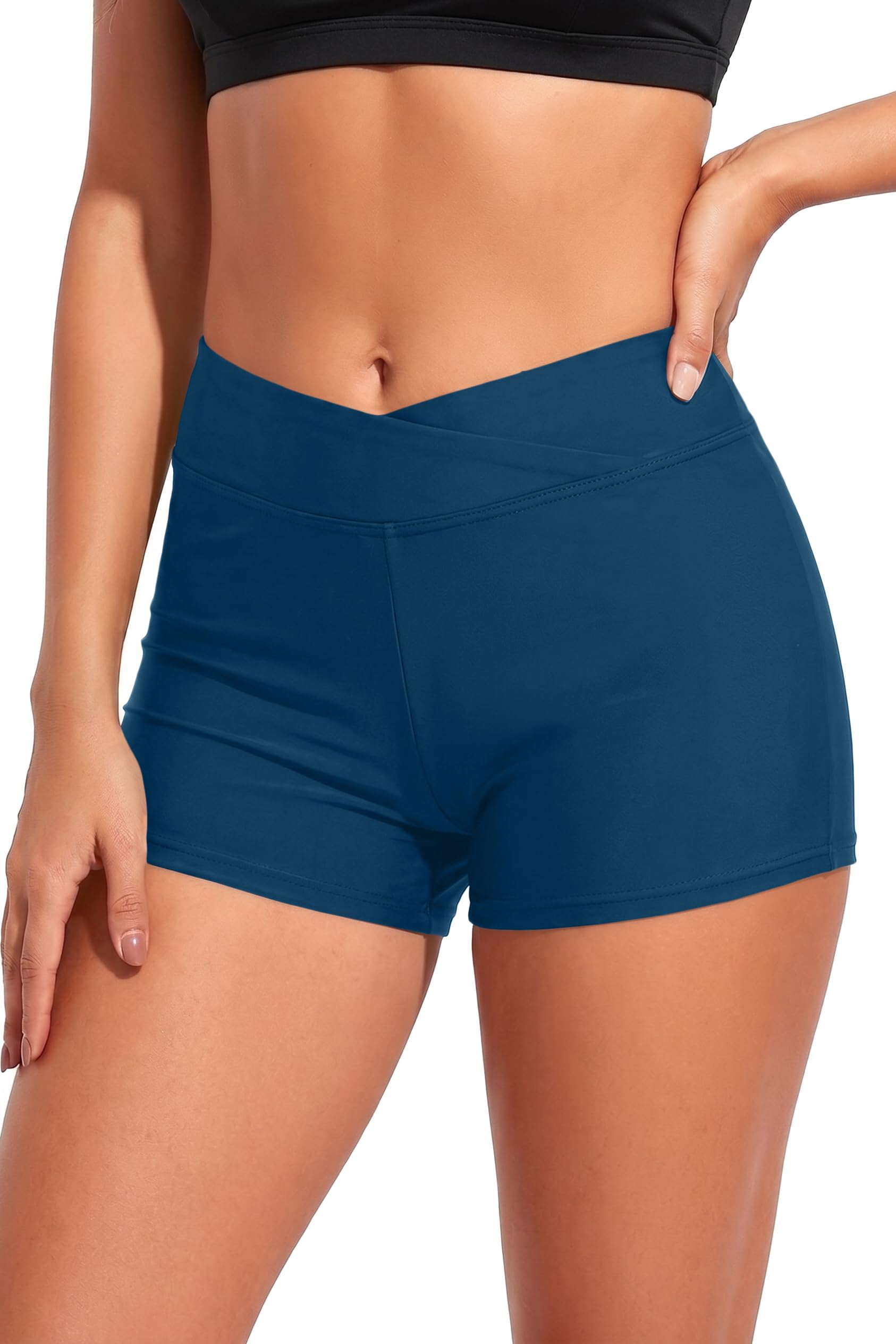 Yonique Women's Womens V Cross Swim Shorts Tummy Control Bottoms (Available in P