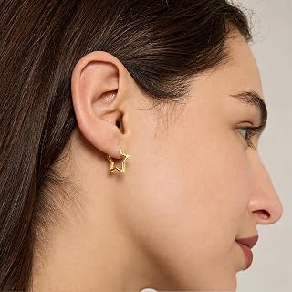 BISAER Silver Huggie Hoop Earrings for Women, 925 Sterling Silver Post Star Small Hoop Earrings Hypoallergenic Lightweight Everyday Jewelry Gift Cute