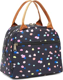 FlowFly Insulated Lunch Cooler Bag - Tote Organizer for Women/Men, Black Flower