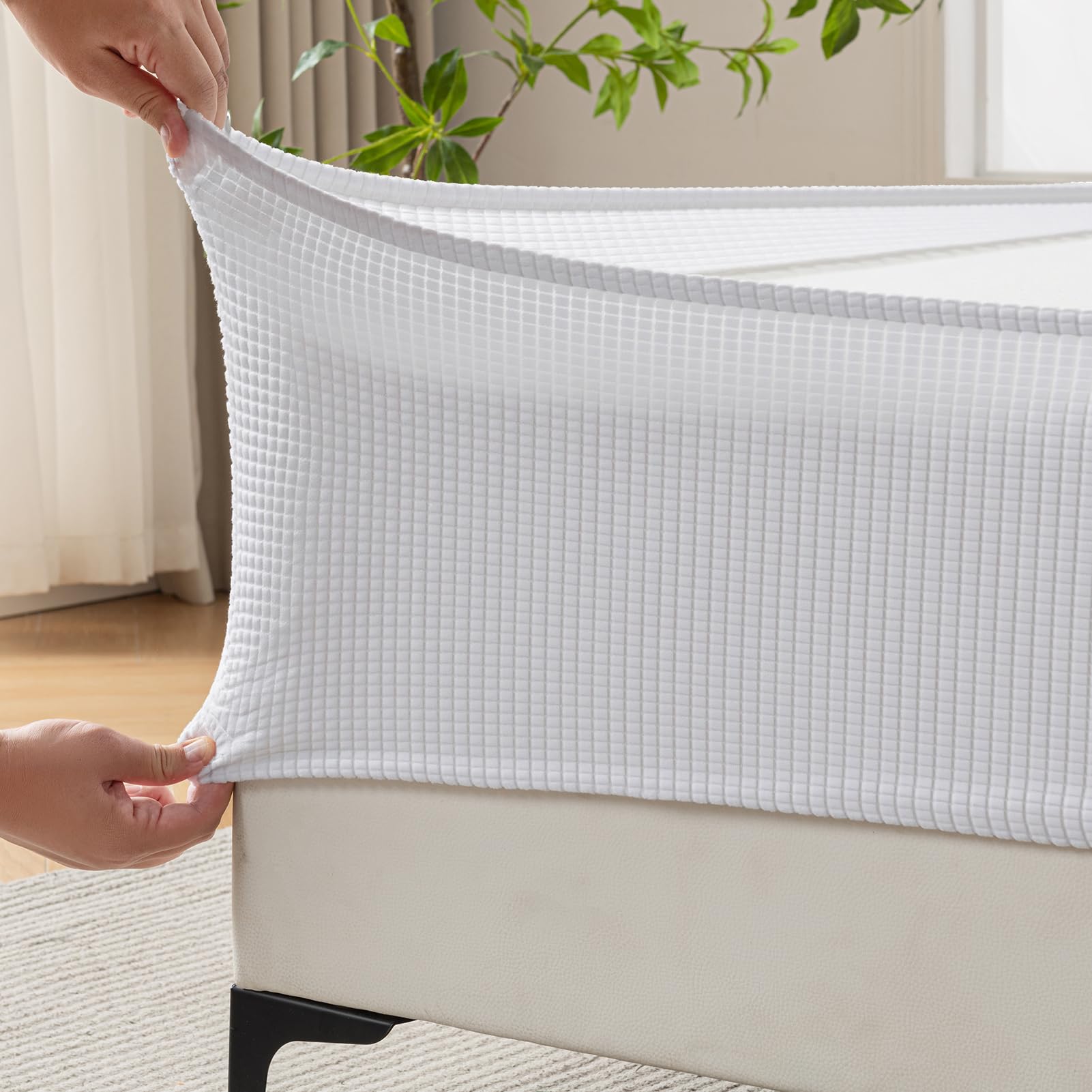 MIYE Jacquard Bed Cover Super Elastic 4 Sides Wrap Around Bed Cover Wrinkle and 