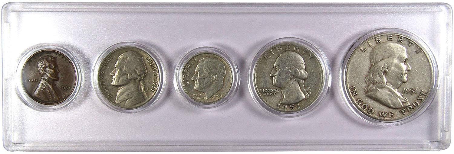 1951 Year Set 5 Coins in Circulated or Better Condition Gift Set | Collectible 5