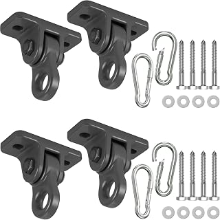 Heavy Duty Porch Swing Hangers Kit Swing Hardware Hooks | Aluminum alloy construction, dual bearings, 5000-pound weight capacity, with snap hooks (4 Pack Black)