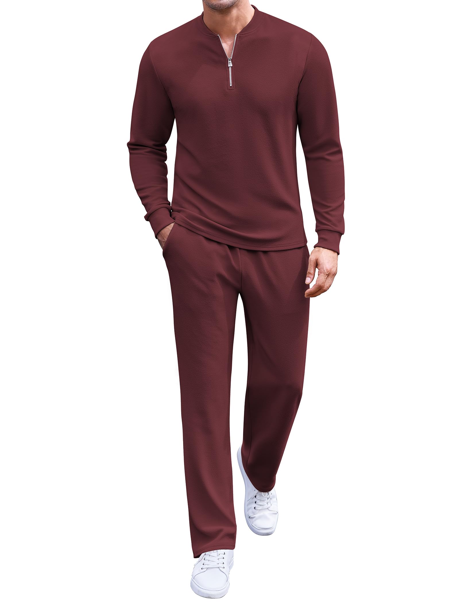 COOFANDY Men's 2 Piece Tracksuit Set Polo Athletic Sweatsuit Quarter Zip Jogging