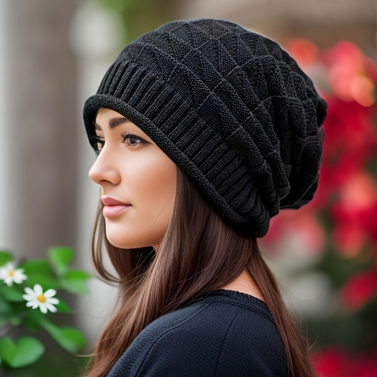 Winter Knitted Slouchy Beanie Hat, Stretchy Ear Warmer Hand - Washable Lightweig