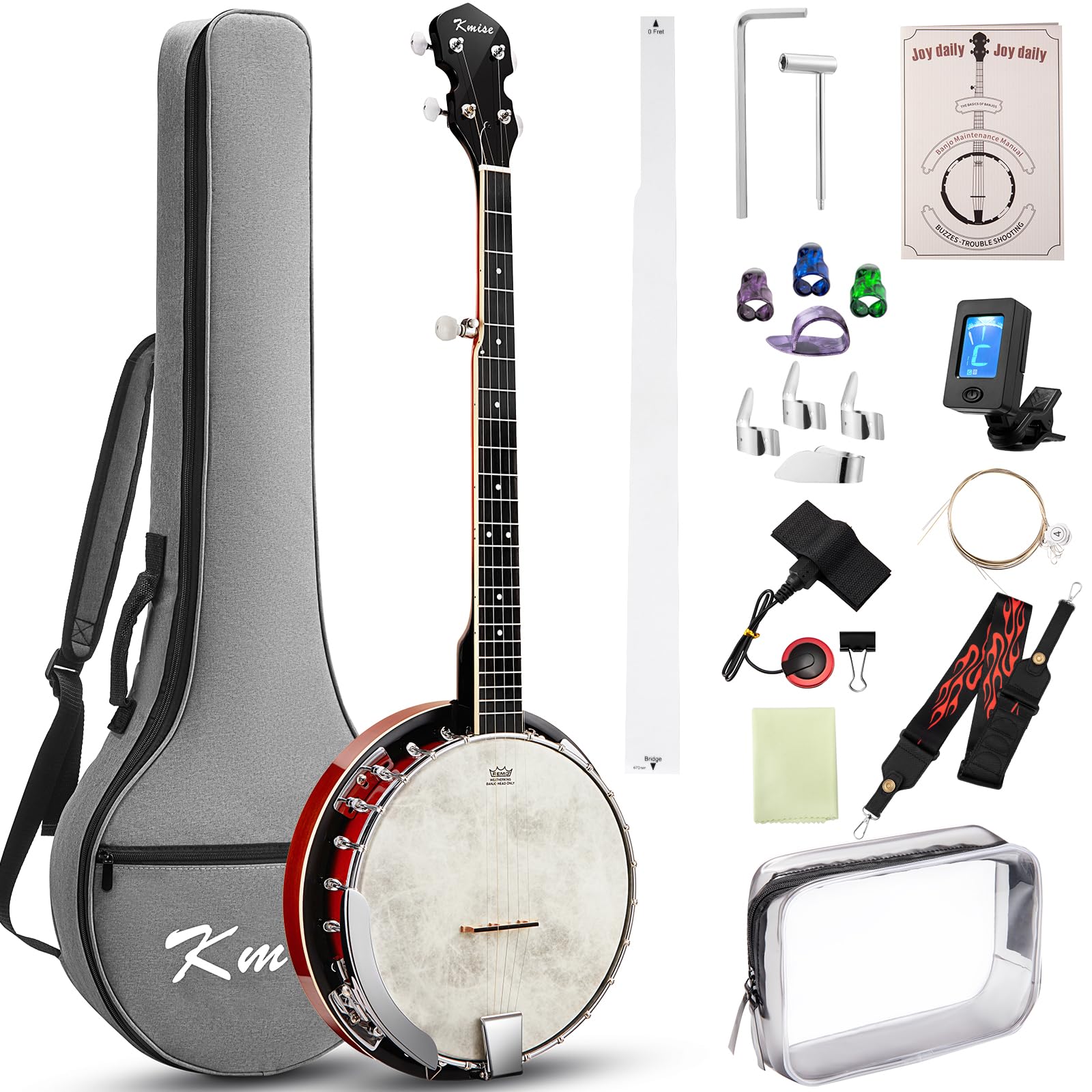 Kmise Banjo, 5 String Banjos with Remo Head Full Size 38 Inch Closed Back with R