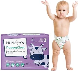 Mum & You Eco Friendly Baby Nappies, Size 3 nappies (4-9 KG), 42 Count, Dermatologically Tested nappy with 12-Hr Leak Protection with Wetness Indicator, Rash-Free baby diapers,Day & Night Time Nappies