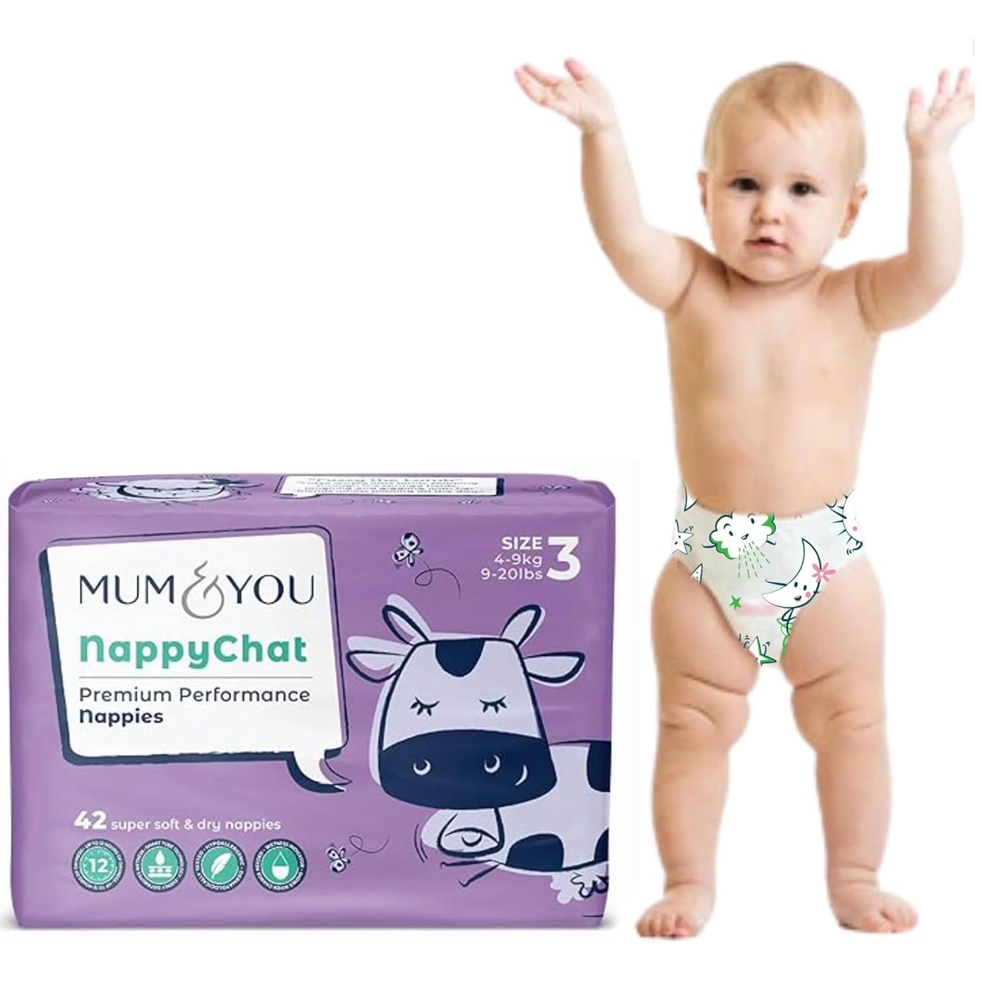 Mum & You Eco Friendly Baby Nappies, Size 3 nappies (4-9 KG), 42 Count, Dermatol