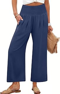 ANRABESS Women Wide Leg Pants High Waist Palazzo Pants Summer Flowy Beach Lounge Casual Pants with Pockets