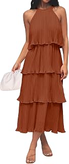 ZESICA Summer Dress for Women 2026, Sleeveless Midi Dress with Stand Collar, Ruffle, Tiered Layers and Chiffon Swing Design