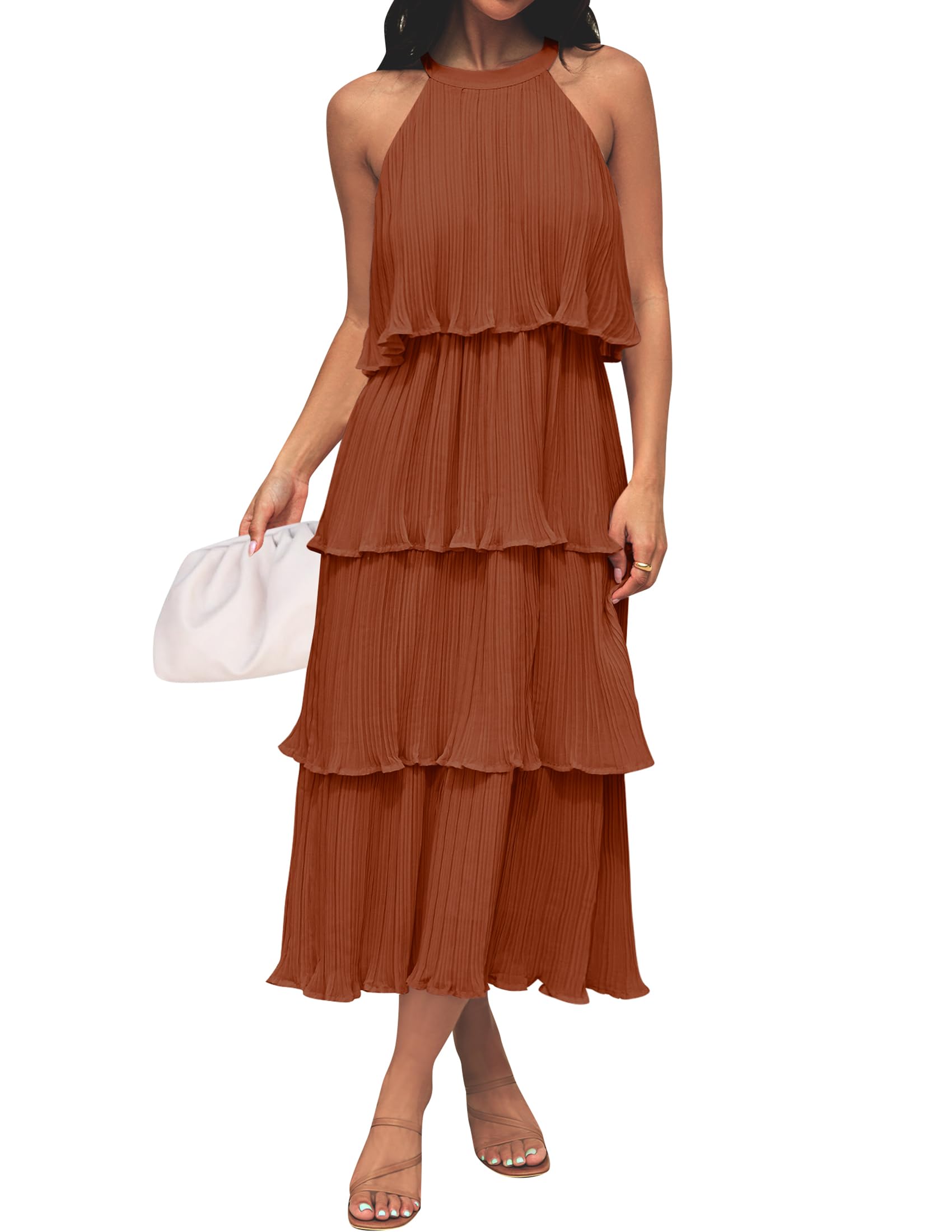ZESICA Summer Dress for Women 2026, Sleeveless Midi Dress with Stand Collar, Ruf