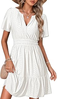 Simplee Womens 2026 Summer Mini Dress Eyelet Short Sleeve Cocktail Short Dresses Cute A Line Sun Dress with Pockets