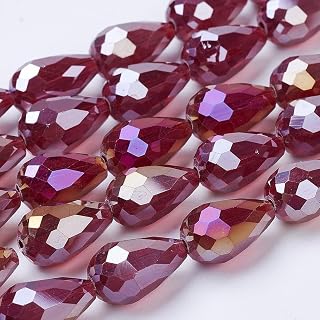50 Pieces Teardrop Glass Spacer Beads AB Color Plated Faceted Beads for Earring Bracelet Necklace Jewelry Making Dark Red 15x10mm, Hole:1mm