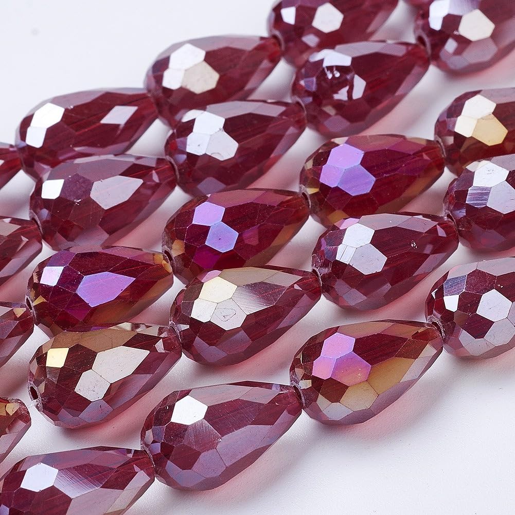 50 Pieces Teardrop Glass Spacer Beads AB Color Plated Faceted Beads for Earring 