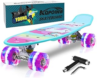 Kqpoinw Skateboards, 22" Complete Skateboard, Mini Cruiser Skateboard for Kids Boys Girls Teens Beginners with Colorful Flashing Wheels Skate Tool, Kids Children's Day Gift