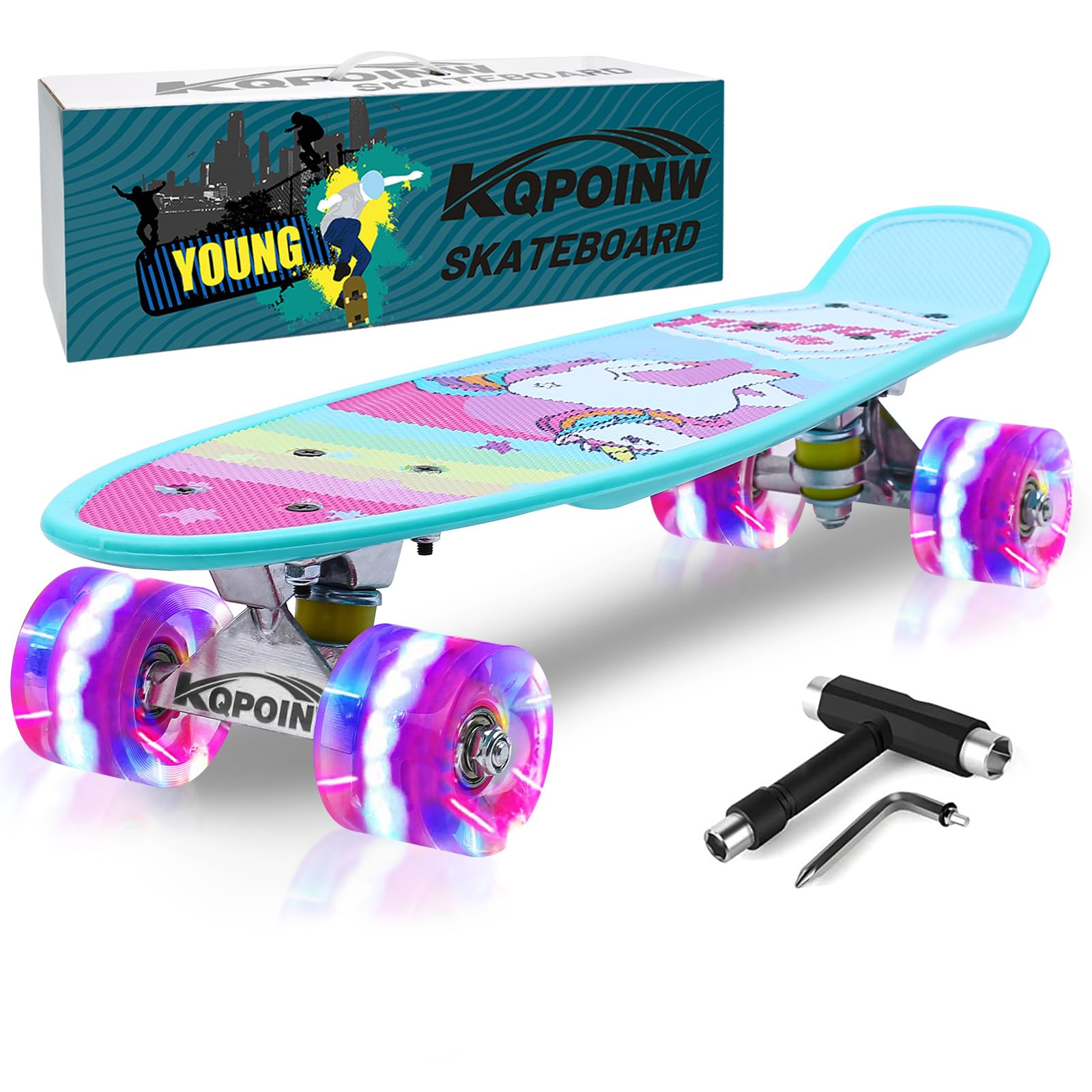 Kqpoinw Skateboards, 22" Complete Skateboard, Mini Cruiser Skateboard for Kids B