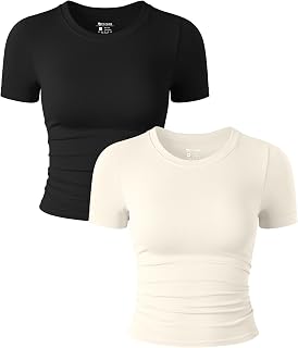 OQQ Womens 2 Piece Tops Short Sleeve Crew Neck Tee Shirts