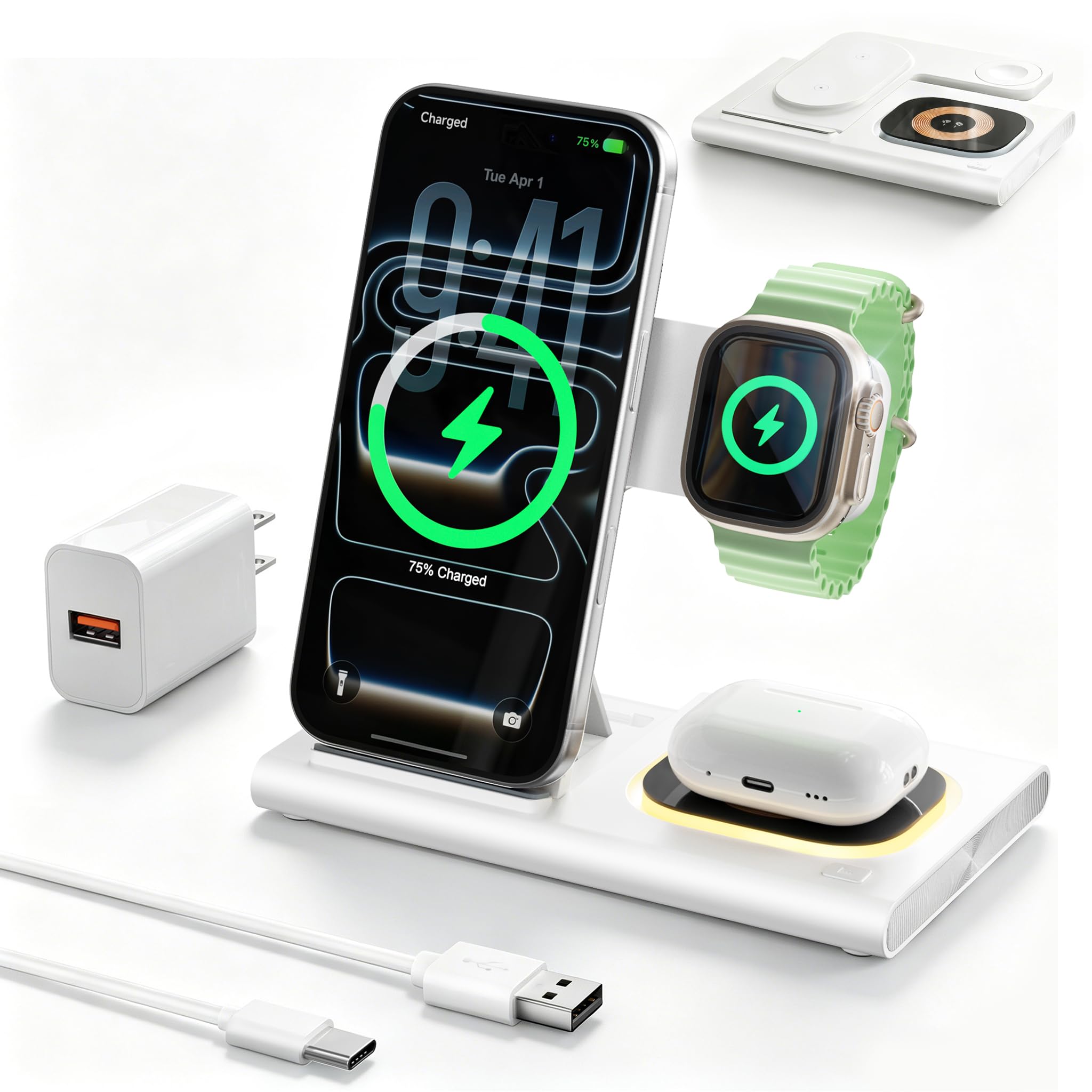 3 in 1 Foldable Charging Station for Apple Wireless Charger