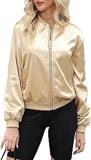 Argstar Women's Bomber Jacket Lightweight Casual Windbreaker with Pockets S-3XL